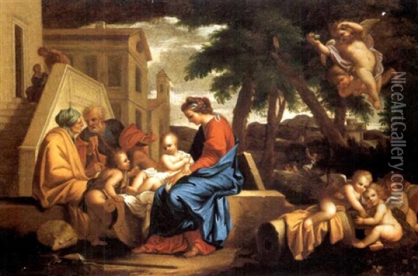 La Sainte Famille Avec Sainte Elisabeth Et Saint Jean-baptiste Oil Painting - Nicolas Pierre Loir