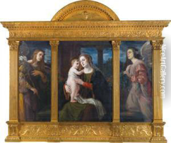 Madonna Col Bambinoadorati Da Angeli Oil Painting - Luma Von Flesch-Brunningen