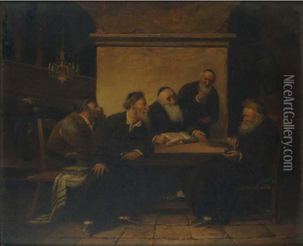 Talmudic Discussion Oil Painting - Carl Schleicher