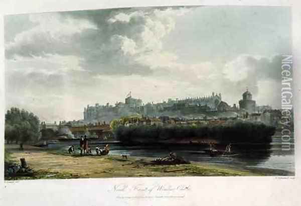 The North Front of Windsor Castle, from Royal Residences, engraved by Thomas Sutherland b.1785, pub. by William Henry Pyne 1769-1843, 1819 Oil Painting - George Samuel