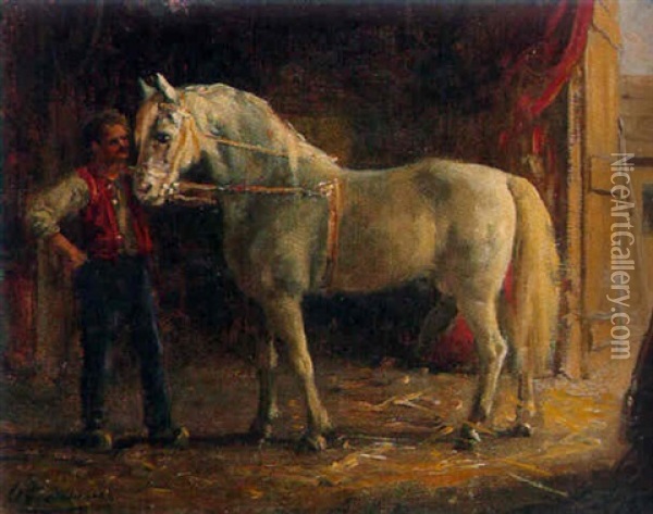 Im Pferdestall Oil Painting - Otto Eerelman