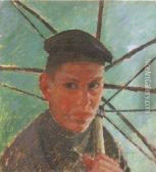 Ritratto Di Paulo Con L'ombrello Verde Oil Painting - Oscar Ghiglia