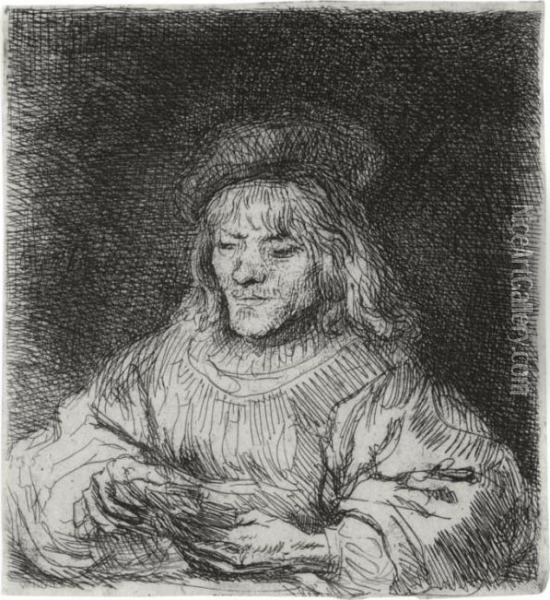 The Card Player; And The Pancake Woman Oil Painting - Rembrandt Van Rijn