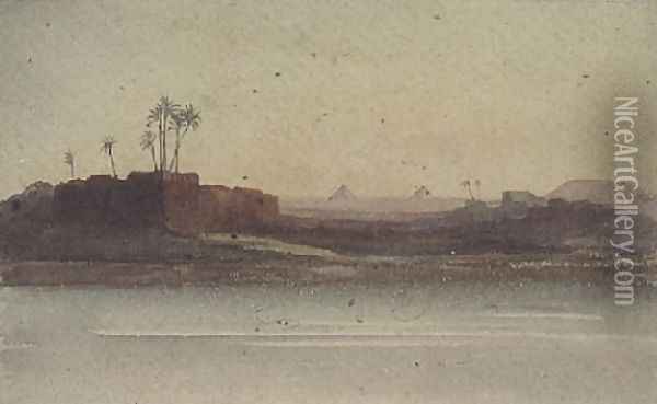 First View of the Pyramids from the Nile near Cairo Oil Painting - G.S. Cautley