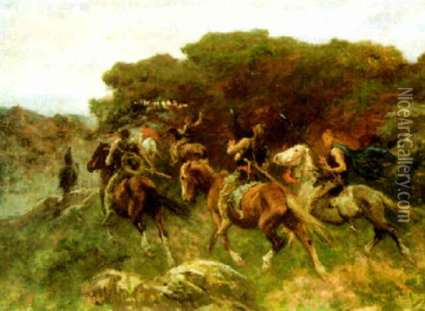The Raiders - Gauls On The Roman Campagne Oil Painting - Arthur Lemon