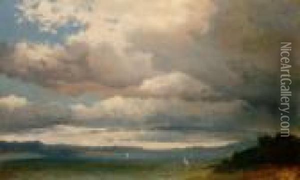 Lac Avec Barques Par Temps Orageux Oil Painting - Alexandre Calame