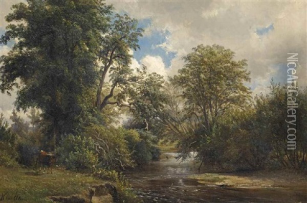 On Salmon Brook, Connecticut Oil Painting - Hendrik Dirk Kruseman van Elten