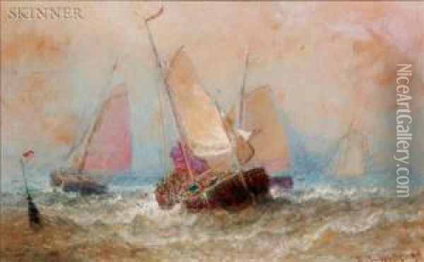 Craft In Brisk Sea Oil Painting - Henry Andrews