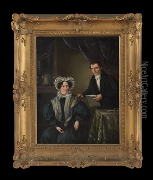 Elegant Couple In A Study Oil Painting - Ezechiel Davidson