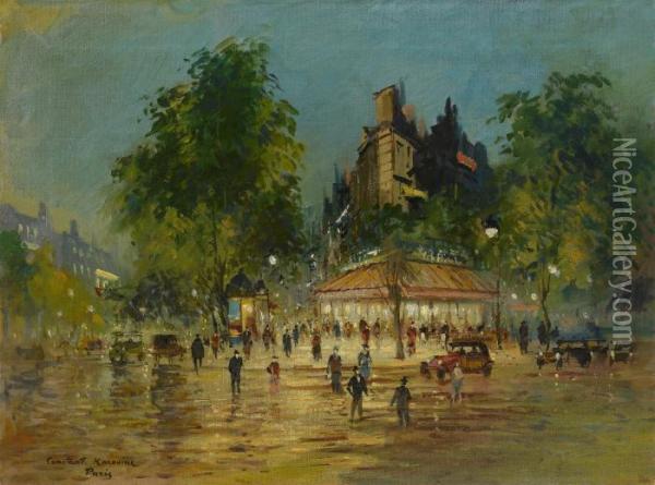 Parisian Street At Night Oil Painting - Konstantin Alexeievitch Korovin
