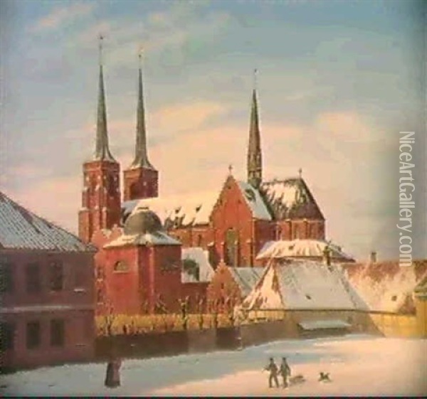 Ved Roskilde Domrike, Vinterdag Oil Painting - Jacob Kornerup