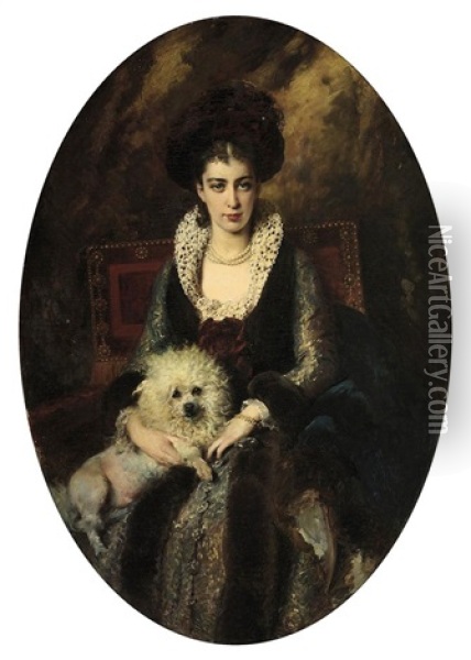 Portrait Of The Artist's Wife, Maria Alekseevna Makovskaya (nee Matavtina) Oil Painting - Konstantin Egorovich Makovsky