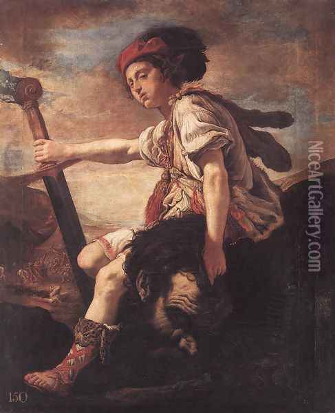 David with the Head of Goliath c. 1620 Oil Painting - Domenico Fetti