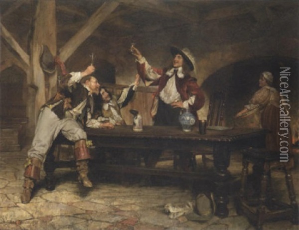 A Toast To King Charles Oil Painting - Edgar Bundy