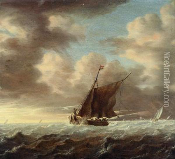 Barche In Mare Mosso Oil Painting - Jan Theunisz. Blankerhoff