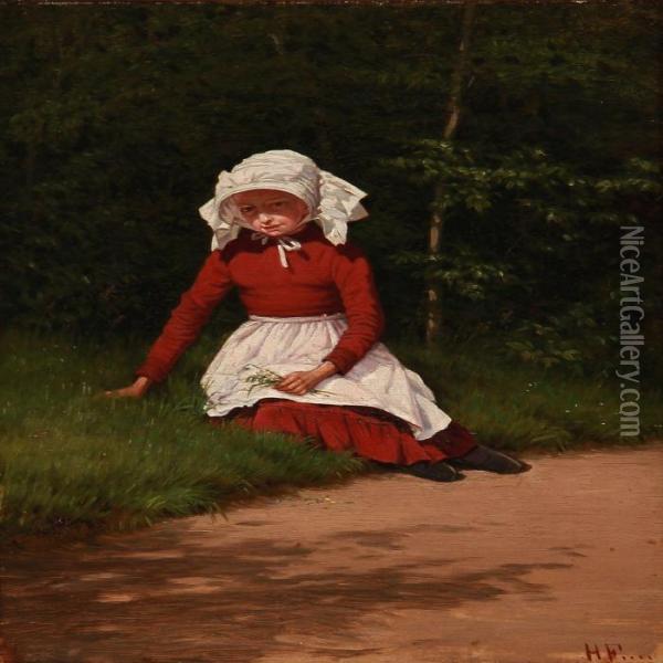 Girl Sitting On The Roadside Oil Painting - Hans Gabriel Friis
