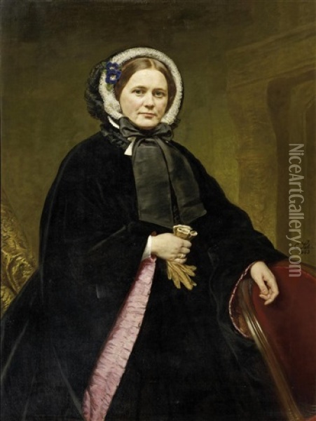 Portrat Einer Dame In Dunler Robe Oil Painting - Carl Ferdinand Sohn
