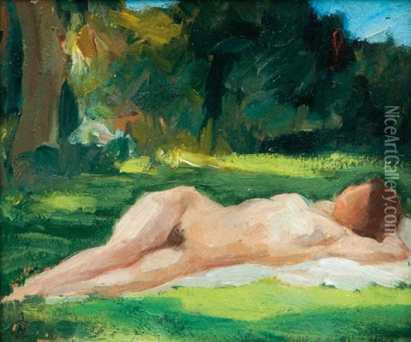 Strechted Out Nude Oil Painting - Hans Christiansen