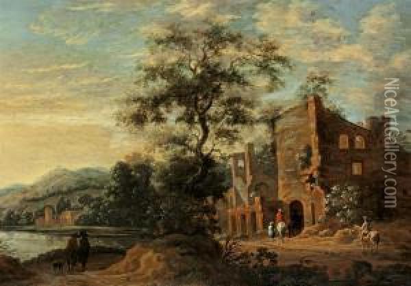 Fluslandschaft Mit Ruinenarchitektur Oil Painting - Dionys Verburgh