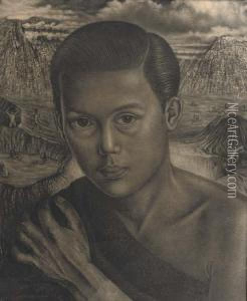 Portrait Of An Indonesian Boy Oil Painting - Charles, Charley Sayers