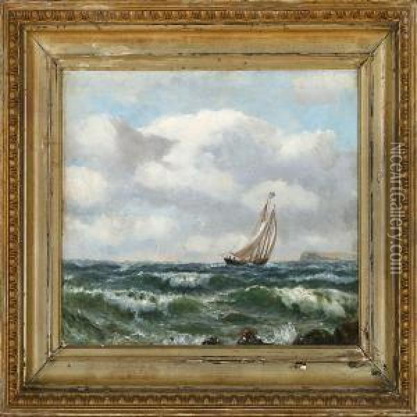 Marine With A Saling Ship Passing A Rocky Coast Oil Painting - William Alexander Coulter