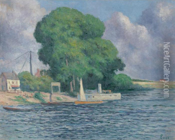 Guernes, La Seine Oil Painting - Maximilien Luce