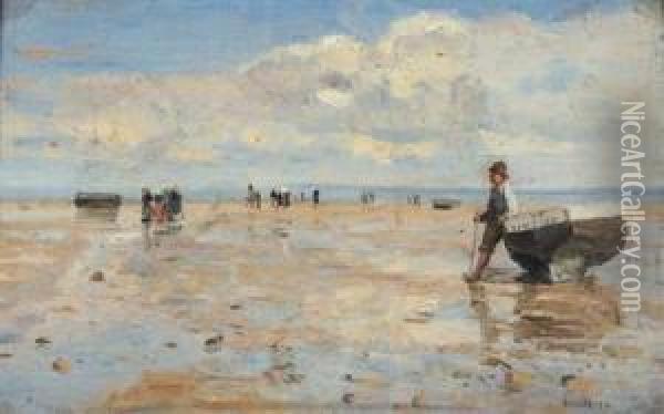 Figures On A Beach, Low Tide Oil Painting - Jacques Eugene Feyen