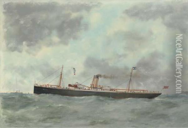 The Ss Monadnock Oil Painting - Marie-Edouard Adam Of Le Havre