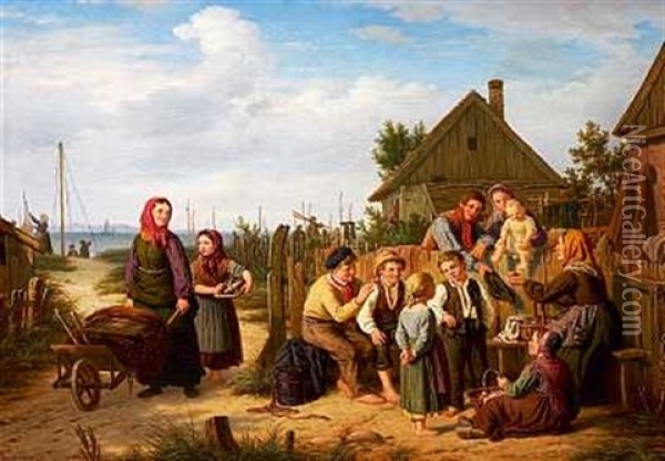 Havnen Ved Molla-leie Ved Kullen Oil Painting - Peter (Johann P.) Raadsig