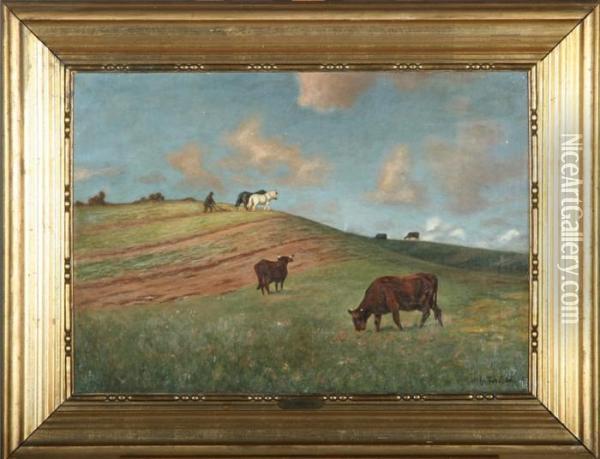 Plowing The Field Oil Painting - Michael Therkildsen