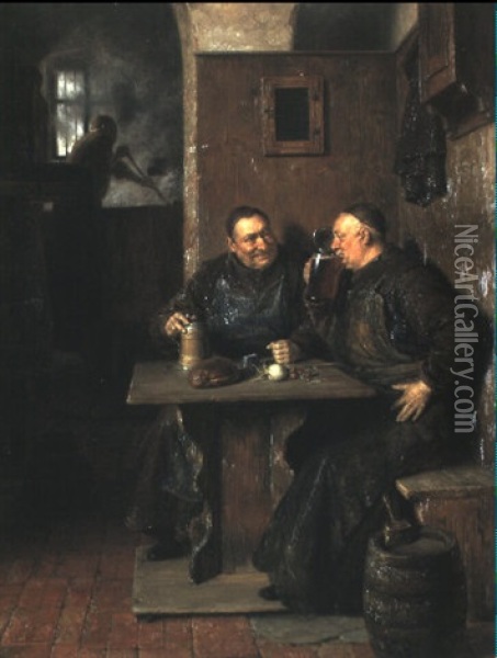 Monche Bei Der Brotzeit Oil Painting - Eduard von Gruetzner