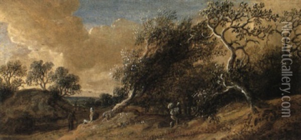 Wooded Landscape With Figures On A Track Oil Painting - Anthony Jansz van der Croos
