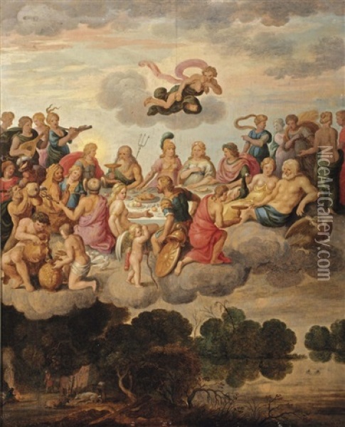 The Feast Of The Gods Oil Painting - Willem van Nieulandt the Younger