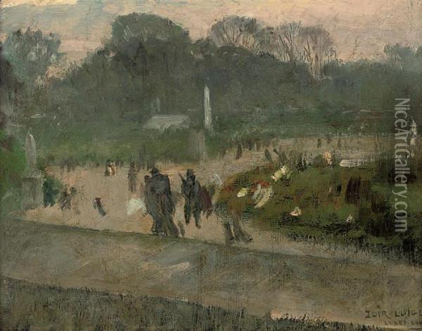 A Stroll In The Luxembourg Gardens, Paris Oil Painting - Luigi Loir