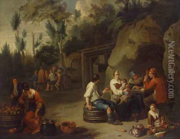 Peasant Family Sitting at a Table Oil Painting - Norbert van Bloemen