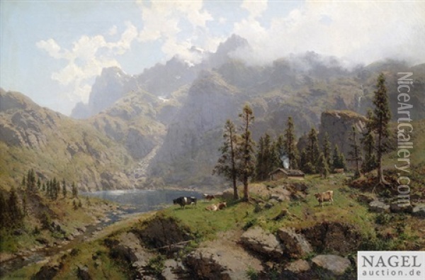 Der Murgsee In Der Schweiz Oil Painting - Robert Schultze