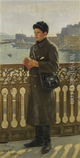 Portrait Of Yuri Repin By The Bay Of Naples Oil Painting - Ilya Repin