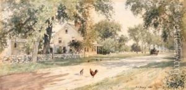 Chickens On A Country Street Oil Painting - Edward Lamson Henry