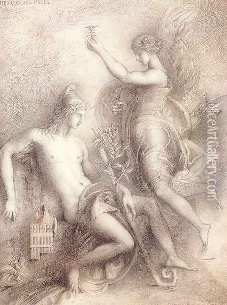 Hesiod and the Muse 1857 Oil Painting - Gustave Moreau