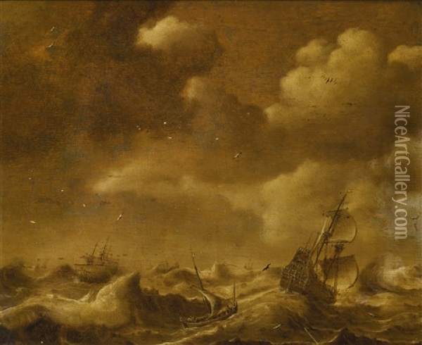 Shipping In A Storm Oil Painting - Hendrick Van Anthonissen