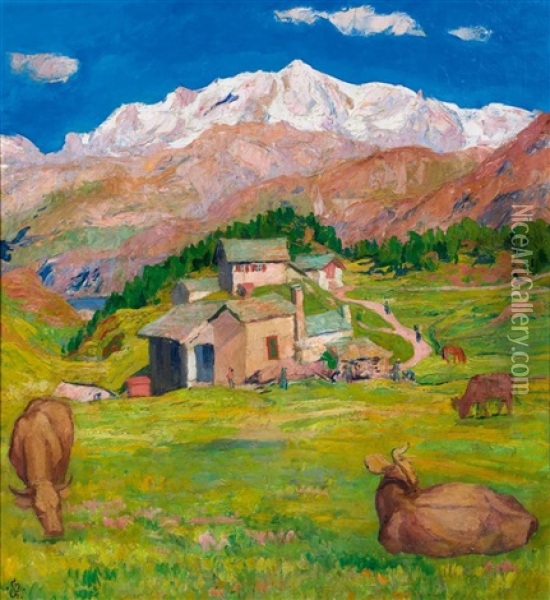 Pila Bei Maloja Mit Blick Auf Den Piz Corvatsch Oil Painting - Giovanni Giacometti
