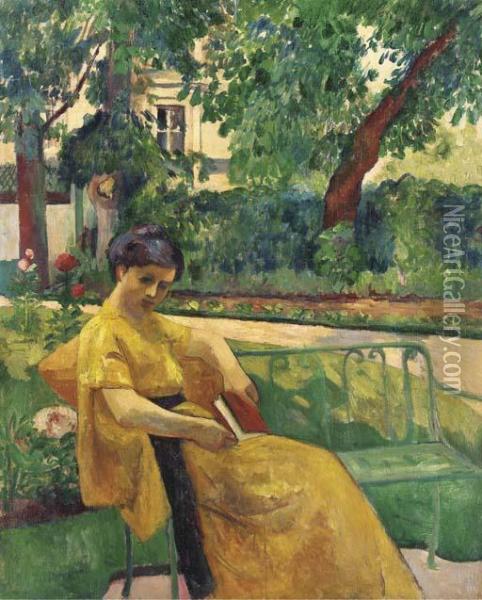 Jeanne En Jaune Dans Le Jardin De Neuilly Oil Painting - Henri Charles Manguin