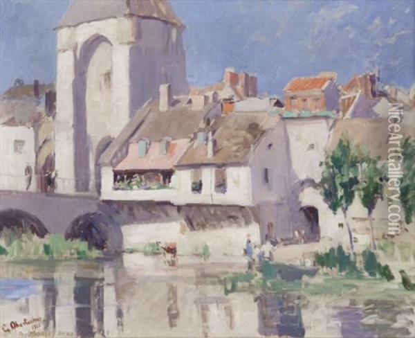 River Village Oil Painting - George Oberteuffer
