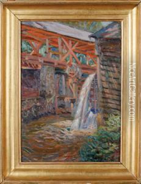 Mlyn Wodny, 1935 R. Oil Painting - Leonard Pekalski