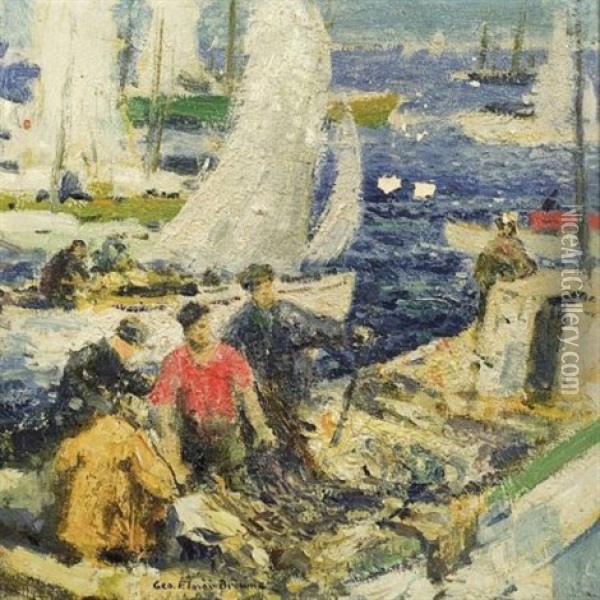 On The Docks Oil Painting - George Elmer Browne
