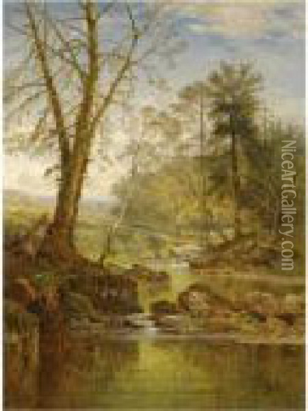 A Sunny Stream - Beardon, Dartmoor Oil Painting - Benjamin Williams Leader