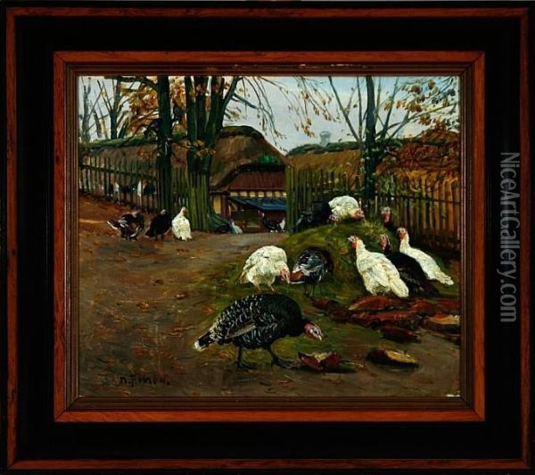 Turkeys On A Dunghill Oil Painting - Niels Pedersen Mols