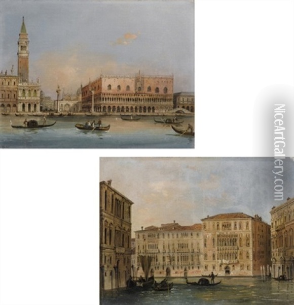 Palazzo Ducale Dal Bacino Di San Marco (+ Il Canal Grande; 2 Works) Oil Painting - Carlo Grubacs