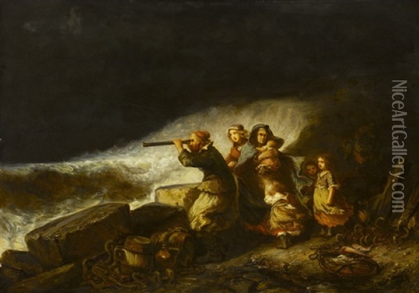 Bangen Um Die Ruckkehr Der Seefahrer Oil Painting - Louis-Gabriel-Eugene Isabey