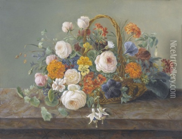 Stillleben Mit Blumen In Einem Korb Oil Painting - Anna Emilia Graf-Reinhart